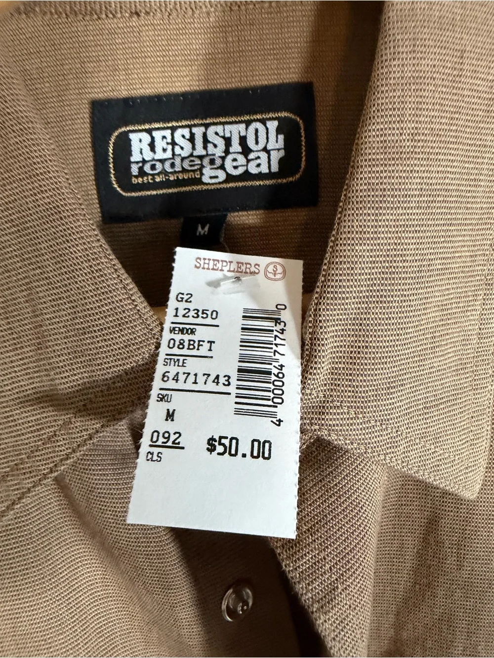 NWT Resistol Rodeo Gear Mens Medium Tan Long Sleeve Western Pearl Snap Shirt M